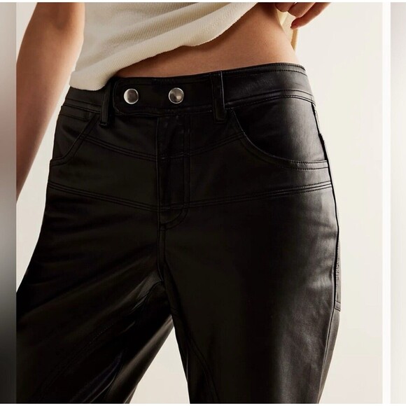 Free People We The Free Rebel Vegan Leather Pants in Black Size 10